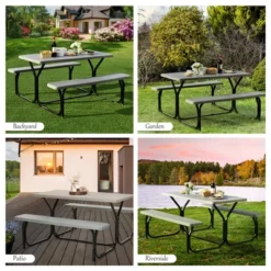Costway Picnic Table Bench Set Outdoor Camping Backyard Garden Patio Party All Weather Gray/Green 18 Costway Picnic Table Bench Set Outdoor Camping Backyard Garden Patio Party All Weather Gray/Green -Costway GUEST ae2a9f22 02c2 4487 9732 84daeb978f05