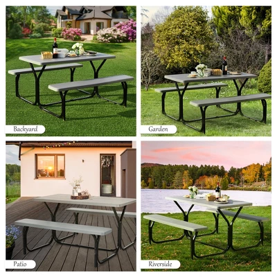 Costway Picnic Table Bench Set Outdoor Camping Backyard Garden Patio Party All Weather Gray/Green 7 Costway Picnic Table Bench Set Outdoor Camping Backyard Garden Patio Party All Weather Gray/Green - Image 7