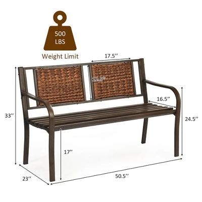 Costway Patio Garden Bench Steel Frame Rattan Backrest Park Yard Outdoor Porch Furniture 2 Costway Patio Garden Bench Steel Frame Rattan Backrest Park Yard Outdoor Porch Furniture - Image 2