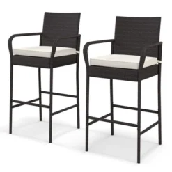 Costway 2PCS Patio PE Wicker Bar Chairs Counter Height Barstools With Armrests &Cushions -Costway GUEST ae742e21 b12f 4231 95d2 e0ad63600c06