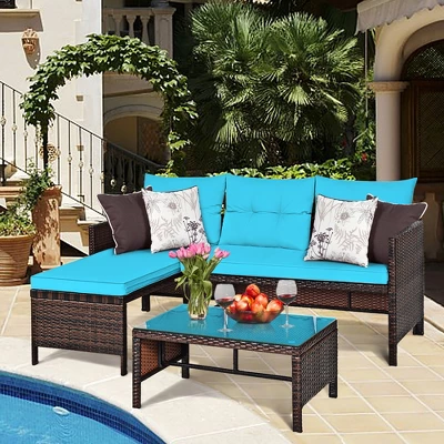 Costway 3PCS Patio Wicker Rattan Sofa Set Outdoor Sectional Conversation Set 2 Costway 3PCS Patio Wicker Rattan Sofa Set Outdoor Sectional Conversation Set - Image 2
