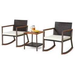 Costway 3PCS Patio Rattan Rocking Chair Bistro Set Armrest Cushion Table With Storage Shelf 17 Costway 3PCS Patio Rattan Rocking Chair Bistro Set Armrest Cushion Table With Storage Shelf -Costway GUEST aea0523d 8fbe 4107 9ee2 315775433870
