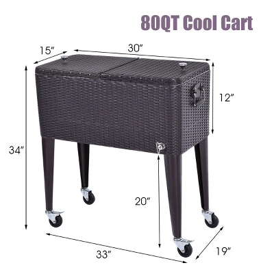Costway Outdoor Rattan 80QT Party Portable Rolling Cooler Cart Ice Beer Beverage Chest 1 Costway Outdoor Rattan 80QT Party Portable Rolling Cooler Cart Ice Beer Beverage Chest