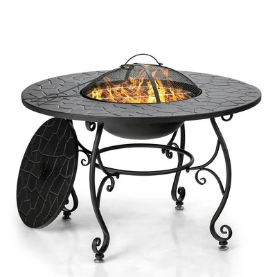 Costway 35.5'' Patio Fire Pit Dining Table Charcoal Wood Burning W/ Cooking BBQ Grate 9 Costway 35.5'' Patio Fire Pit Dining Table Charcoal Wood Burning W/ Cooking BBQ Grate - Image 9