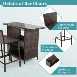 Costway Patio 3PCS Wicker Bar Set Height Table Two Stools With 3 Rows Stemware Racks Garden -Costway GUEST af796ff8 0ddc 4b90 b466 7d027b1ae44c