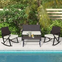 Costway 4PCS Patio Rattan Wicker Rocking Chairs Loveseat Table Rocker Set Cushions Porch -Costway GUEST af8302f0 c1d1 42af b6b3 c71a637295c3