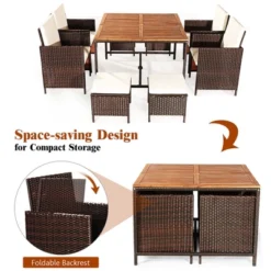 Costway 9PCS Acacia Wood Patio Rattan Dining Set Cushioned Chairs Ottoman 13 Costway 9PCS Acacia Wood Patio Rattan Dining Set Cushioned Chairs Ottoman -Costway GUEST af9daf47 30a8 48ef 8965 3e447c7d420f