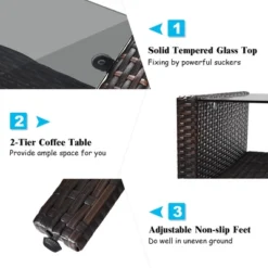 Costway 4PCS Patio Rattan Furniture Set Loveseat Sofa Coffee Table W/Turquoise Cushion -Costway GUEST afacd1b1 b9cb 4e05 b191 eca1c563f744