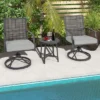Costway 3 PCS Patio Swivel Chair Set Coffee Table Wicker Cushioned Seat Balcony Porch