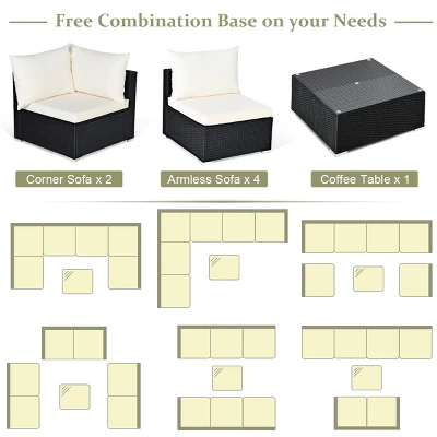 Costway 7PCS Patio Rattan Sofa Set Sectional Conversation Furniture Set Garden Beige NavyRedNavy Blue 8 Costway 7PCS Patio Rattan Sofa Set Sectional Conversation Furniture Set Garden Beige NavyRedNavy Blue - Image 8