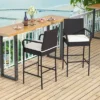 Costway 2PCS Patio PE Wicker Bar Chairs Counter Height Barstools With Armrests &Cushions