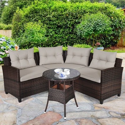 Costway 4PCS Outdoor Patio Rattan Furniture Set Cushioned Sofa Table 2 Costway 4PCS Outdoor Patio Rattan Furniture Set Cushioned Sofa Table - Image 2