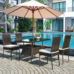 Costway 10 PCS Patio Rattan Dining Set Glass Table High Back Chair Garden Deck Mix Brown -Costway GUEST b0093964 e94d 4796 9d55 2d1114e4782a