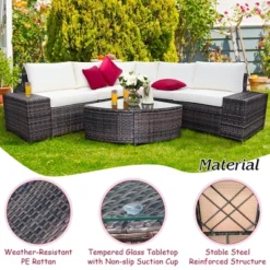 Costway 6PCS Rattan Furniture Set Conversation Cushioned Sofa Armrest Garden TurquoiseWhite -Costway GUEST b02b71f0 422c 489a 854c da0df054d3b2
