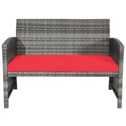 Costway 4PCS Patio Rattan Furniture Set Conversation Glass Table Top Cushioned TurquoiseRed -Costway GUEST b04d42d3 023c 49aa ad4f 0b6c93e3ead9