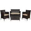Costway 4PCS Rattan Patio Furniture Set Sofa Chair Coffee Table W/Cushion Outdoor