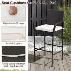 Costway 2PCS Patio PE Wicker Bar Chairs Counter Height Barstools With Armrests &Cushions -Costway GUEST b096ac4e 7204 485e 941a 61bdaa17bf2b