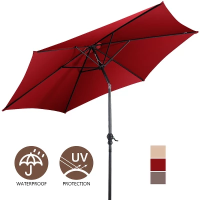 Costway 10FT Patio Umbrella 6 Ribs Market Steel Tilt W/ Crank Outdoor Garden Burgundy 7 Costway 10FT Patio Umbrella 6 Ribs Market Steel Tilt W/ Crank Outdoor Garden Burgundy - Image 7