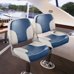 Costway 2-Piece Folding Boat Seat Set With Sponge Padding & Aluminum Hinges Low Back Blue -Costway GUEST b0bc3c6b 1419 46c3 8d07 98f2d095ea15