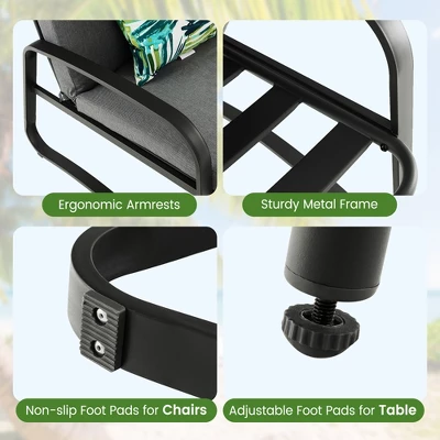 Costway 3pcs Patio Bistro Conversation Set DPC Tabletop Metal Cushioned Chairs Outdoor 7 Costway 3pcs Patio Bistro Conversation Set DPC Tabletop Metal Cushioned Chairs Outdoor - Image 7