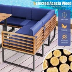 Costway 8pcs Patio Acacia Wood Dining Table & Ottoman Sofa Chair Set Outdoor Furniture -Costway GUEST b0ef7ea9 6f94 4973 a8e4 f03831a79e36