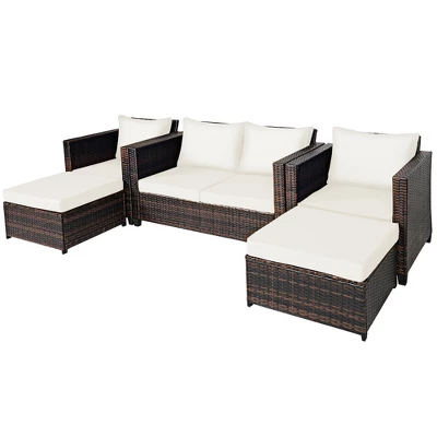 Costway 5PCS Patio Rattan Furniture Set Loveseat Sofa Ottoman Cushioned RedWhite 8 Costway 5PCS Patio Rattan Furniture Set Loveseat Sofa Ottoman Cushioned RedWhite - Image 8