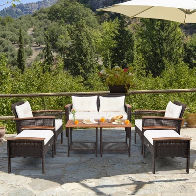 Costway 7PCS Patio Rattan Furniture Set Cushioned Loveseat Sofa Ottoman Table 1 Costway 7PCS Patio Rattan Furniture Set Cushioned Loveseat Sofa Ottoman Table
