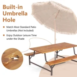 Costway Acacia Wood Patio Picnic Table Bench Set With 71'' Tabletop & 2'' Umbrella Hole 13 Costway Acacia Wood Patio Picnic Table Bench Set With 71'' Tabletop & 2'' Umbrella Hole -Costway GUEST b187f5bf 7b91 4df7 a1af 05c655c9df1c