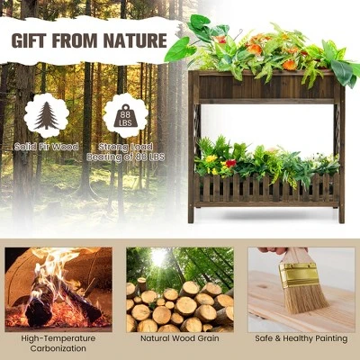 Costway 2-Tier Wood Raised Garden Bed Elevated Planter Box For Vegetable, Fruit, Herb 7 Costway 2-Tier Wood Raised Garden Bed Elevated Planter Box For Vegetable, Fruit, Herb - Image 7