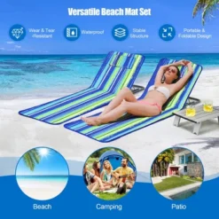 Costway 3-Piece Beach Lounge Chair Mat Set 2 Adjustable Lounge Chairs With Table BlueStripe 14 Costway 3-Piece Beach Lounge Chair Mat Set 2 Adjustable Lounge Chairs With Table BlueStripe -Costway GUEST b1d65db7 0307 478a 861a ba6f318cf6c9
