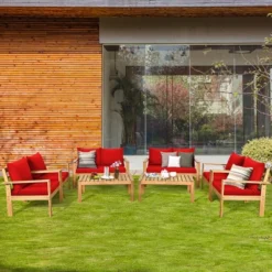 Costway 8PCS Patio Furniture Set Acacia Wood Thick Cushion Loveseat Sofa Off WhiteTurquoiseGrey -Costway GUEST b20f9b81 295f 4be4 83e5 edcfd9f5e33e