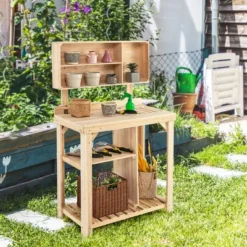 Costway 3 Tier Wooden Vertical Raised Garden Bed W/Storage Shelf, Side Hook & Liners -Costway GUEST b2128f4f 82c5 4edc a0b9 1727a4ac58cd