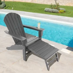 Costway Outdoor Patio HDPE Deck Adirondack Chair Beach Seat Retractable Ottoman WhiteBlackCoffeeGreyTurquoise -Costway GUEST b251731a 7e49 4490 93a1 83139ef1bf83