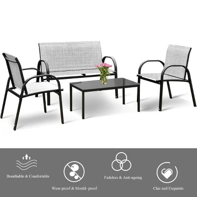 Costway 4 PCS Patio Furniture Set Sofa Coffee Table Steel Frame Garden Deck Gray 5 Costway 4 PCS Patio Furniture Set Sofa Coffee Table Steel Frame Garden Deck Gray - Image 5