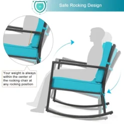 Costway Patio Rattan Rocker Chair Outdoor Glider Rocking Chair Cushion Lawn Turquoise -Costway GUEST b2652471 e981 4c0f ad06 46218449ded0
