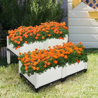 Costway Set Of 4 Raised Garden Bed Elevated Flower Vegetable Herb Grow Planter Box White 8 Costway Set Of 4 Raised Garden Bed Elevated Flower Vegetable Herb Grow Planter Box White - Image 8
