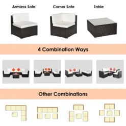 Costway 7PCS Patio Rattan Furniture Set Sectional Sofa Cushioned Glass Table Steel Frame -Costway GUEST b2c28633 09c7 480b a426 83693d0b2117