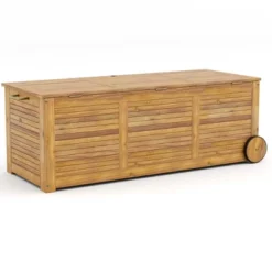 Costway 48 Gallon Acacia Wooden Patio Storage Deck Box Outdoor Storage Box With Wheels -Costway GUEST b2ef382c 7342 463e 921e 4fd8f36987b7