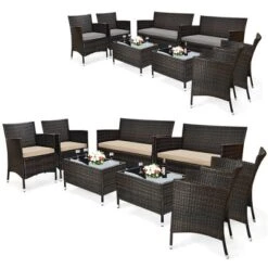 Costway 8PCS Patio Wicker Furniture Set Sofa Chair With Brown & Red Cushion Covers Garden 20 Costway 8PCS Patio Wicker Furniture Set Sofa Chair With Brown & Red Cushion Covers Garden -Costway GUEST b309e09a 6125 41be 8a3a f9c6d67d12f3