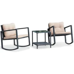 Costway 3PC Patio Rattan Conversation Set Rocking Chair Cushioned Sofa Garden Furniture -Costway GUEST b323e148 4191 46ca 8294 d1b854440233