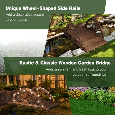 Costway 3.3FT Garden Bridge Classic Arc Wooden Bridge Decorative Garden Landscape 4 Costway 3.3FT Garden Bridge Classic Arc Wooden Bridge Decorative Garden Landscape - Image 4