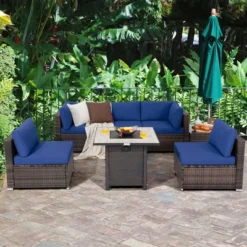 Costway 7PCS Patio Rattan Furniture Set 30'' Fire Pit Table Cover Cushion Sofa Off WhiteBlackNavyRedTurquoise -Costway GUEST b354669e 19a8 4867 a09c fbd616de94ea