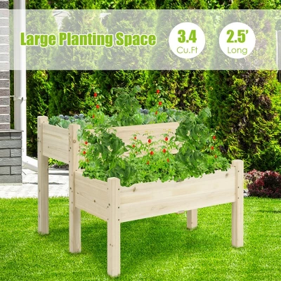 Costway 2 Tier Wooden Raised Garden Bed Elevated Planter Box W/Legs Drain Holes 4 Costway 2 Tier Wooden Raised Garden Bed Elevated Planter Box W/Legs Drain Holes - Image 4