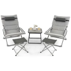 Costway 5pcs Patio Folding Sling Chair Set Ottoman Table Portable Headrest Outdoor Beach -Costway GUEST b3722b64 697f 4987 b493 97572aa5e449