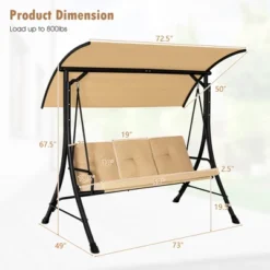 Costway 3-Seat Outdoor Porch Swing Adjustable Canopy Padded Cushions Steel Frame BeigeBlack -Costway GUEST b39ddcd9 2cf5 4223 94ea 973d24bc1990