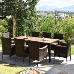 Costway 9PCS Patio Rattan Dining Set 8 Chairs Cushioned Acacia Table Top 12 Costway 9PCS Patio Rattan Dining Set 8 Chairs Cushioned Acacia Table Top -Costway GUEST b3e0a9c0 7feb 472c b534 30fb284ed5a7
