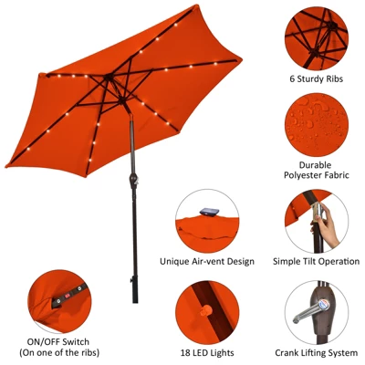 Costway 9FT Patio Solar Umbrella LED Steel Tilt With Crank 5 Costway 9FT Patio Solar Umbrella LED Steel Tilt With Crank - Image 5