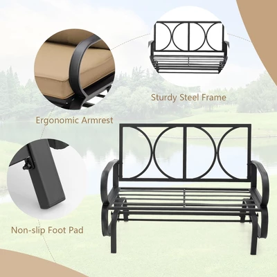 Costway Patio 2-Person Glider Bench Rocking Loveseat Cushioned Armrest Brick RedBeigeBlue 7 Costway Patio 2-Person Glider Bench Rocking Loveseat Cushioned Armrest Brick RedBeigeBlue - Image 7