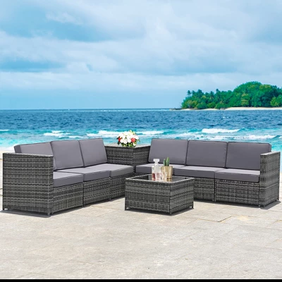 Costway 8 PCS Wicker Sofa Rattan Furniture Set Patio Furniture W/ Storage Outdoor 1 Costway 8 PCS Wicker Sofa Rattan Furniture Set Patio Furniture W/ Storage Outdoor