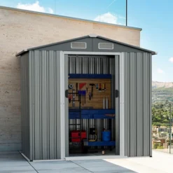 Costway 6 X 4 FT Outdoor Storage Shed Galvanized Steel Shed With Lockable Sliding Doors -Costway GUEST b4a1e5bc 94b4 4d36 834a 434da4961214